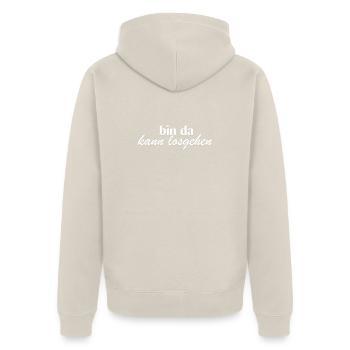bin da kann losgehen weiß - Unisex Premium Bio Zip Hoodie - Beige - Hinten - Thijin (182cm)