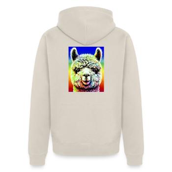 Alpaka - Unisex Premium Bio Zip Hoodie - Beige - Hinten - Thijin (182cm)