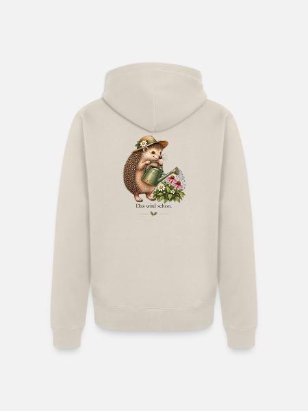 Garten Igel – Das wird schon - Unisex Premium Bio Zip Hoodie - Beige