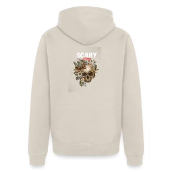 Flowery Skull: Eine gruselige Geschichte - Unisex Premium Bio Zip Hoodie - Beige - Hinten - Thijin (182cm)