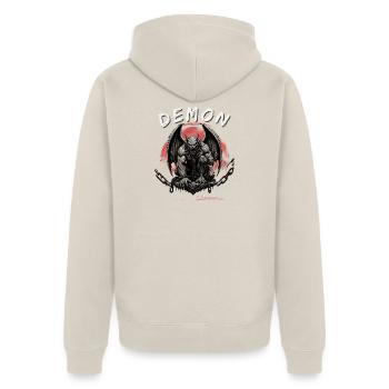 Dämonenwächter in Ketten - Unisex Premium Bio Zip Hoodie - Beige - Hinten - Thijin (182cm)