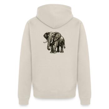 Vintage Elefant Illustration – Kraft & Natur - Unisex Premium Bio Zip Hoodie - Beige - Hinten - Thijin (182cm)