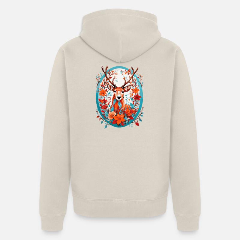 Cerf avec des fleurs - Veste à capuche bio Premium Unisexe - beige
