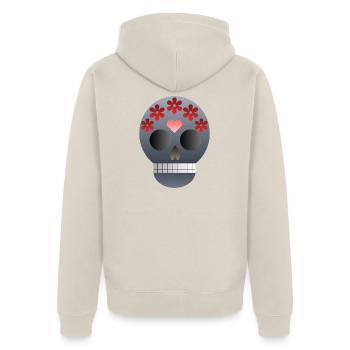 Totenkopf mit Blumen und Herz - Unisex Premium Bio Zip Hoodie - Beige - Hinten - Thijin (182cm)