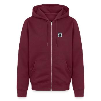 Asterix & Obelix Stickmotiv Idefix  - Unisex Premium Bio Zip Hoodie - Burgunderrot - Vorne - Thijin (182cm) & Selfina (174cm)