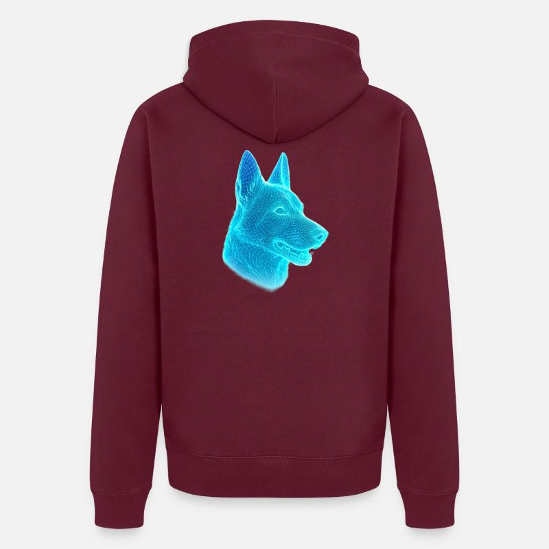 Neon Wolf Head Net Art Unisex Premium Organic Zip Hoodie