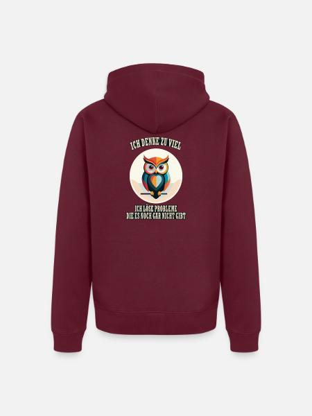 Zu viel Denken Eulenweisheit Eule - Unisex Premium Bio Zip Hoodie - Burgunderrot