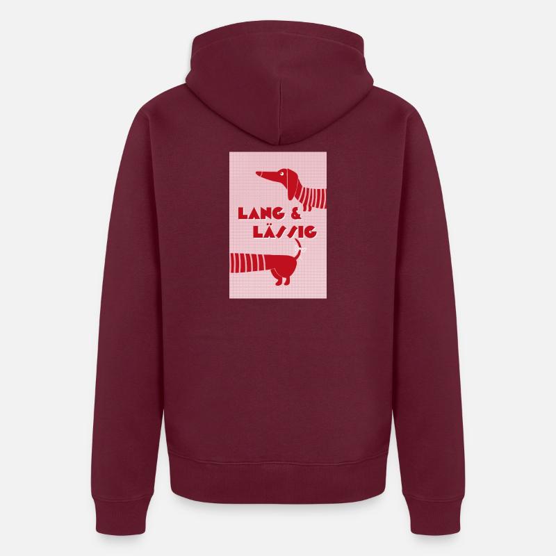 Dackel lang & lässig rot-rosa, Retro-Style Unisex Premium Bio Zip Hoodie