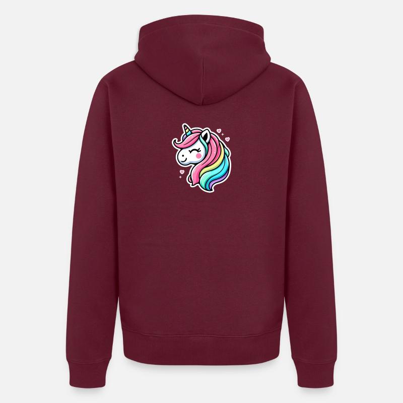 Einhorn Comic Regenbogen Herzen Unisex Premium Bio Zip Hoodie