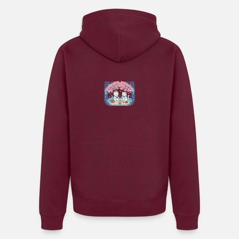 Echte Katzen auf Picknick zwischen Sakura Unisex Premium Bio Zip Hoodie