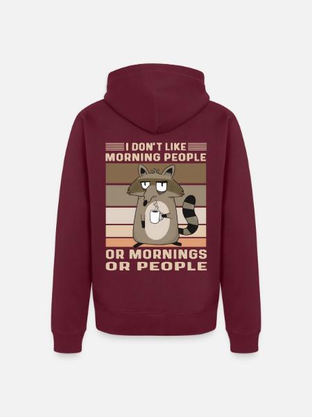 Muffel Waschbär Kaffee Lustiger Spruch Morgenmuffe - Unisex Premium Bio Zip Hoodie - Burgunderrot - Hinten