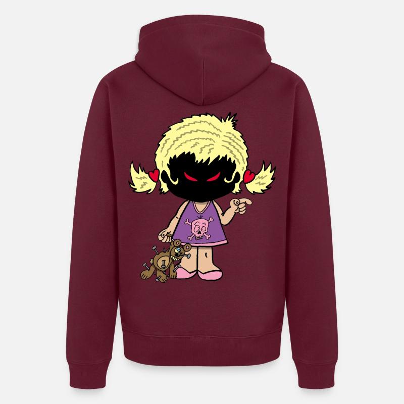 Dämonisches kleines Mädchen Unisex Premium Bio Zip Hoodie