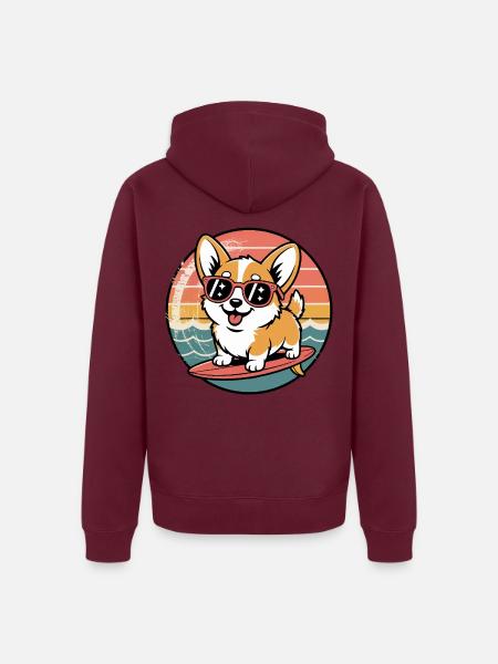 Corgy Surfer - Unisex Premium Bio Zip Hoodie - Burgunderrot