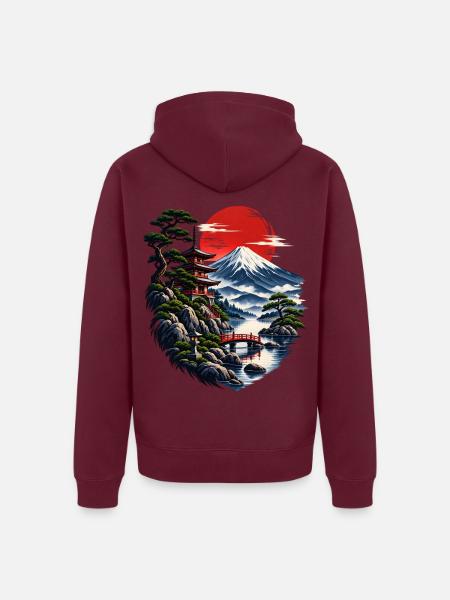 Japanische Abendröte am Fuji - Unisex Premium Bio Zip Hoodie - Burgunderrot