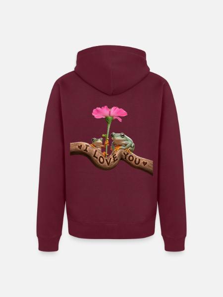 Froschliebe unter rosa Blüte - Unisex Premium Bio Zip Hoodie - Burgunderrot