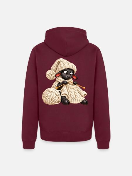 Schwarzes Schaf strickt einen Wollpullover - Unisex Premium Bio Zip Hoodie - Burgunderrot - Hinten