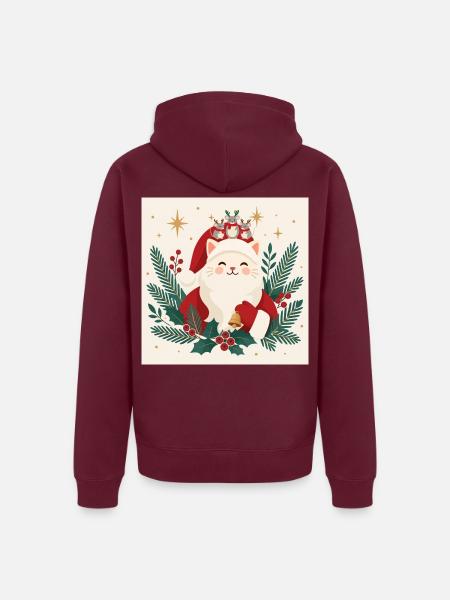 Katzensanta mit Rentierkranz und Mäusen - Unisex Premium Bio Zip Hoodie - Burgunderrot - Hinten