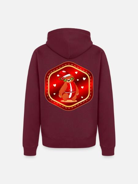 Weihnachten Weihnachtsmann Faultier - Unisex Premium Bio Zip Hoodie - Burgunderrot - Hinten