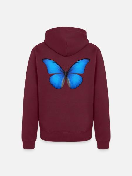 Azurblaue Schmetterlingsflügel - Unisex Premium Bio Zip Hoodie - Burgunderrot