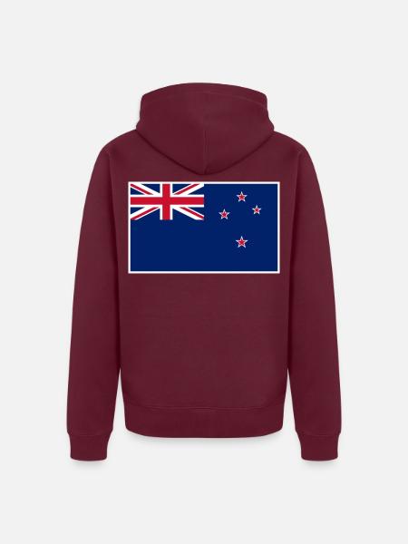 New Zealand Flag - Unisex Premium Bio Zip Hoodie - Burgunderrot - Hinten