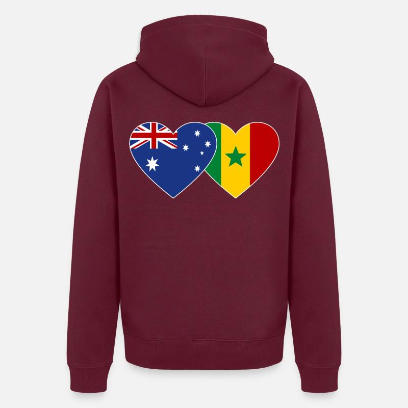 Australien Senegal Flagge Herz Unisex Premium Bio Zip Hoodie
