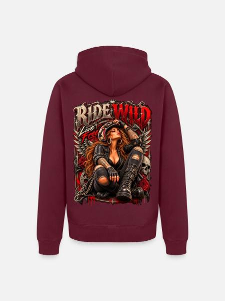 Wildride Lebe Frei Rock-Style - Unisex Premium Bio Zip Hoodie - Burgunderrot