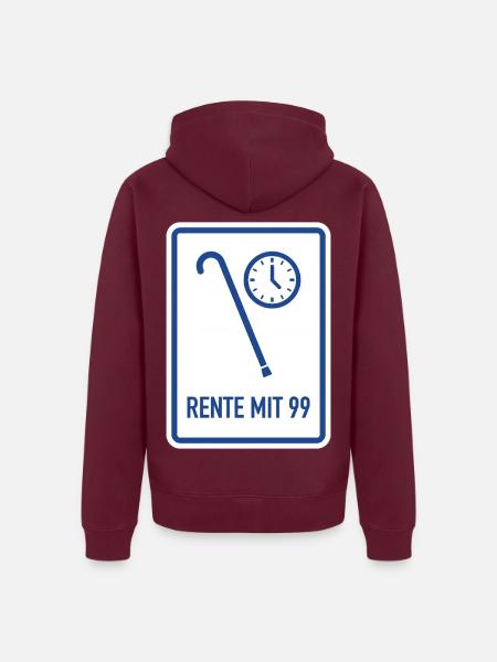 Rente mit 99 Satire Schild - Unisex Premium Bio Zip Hoodie - Burgunderrot
