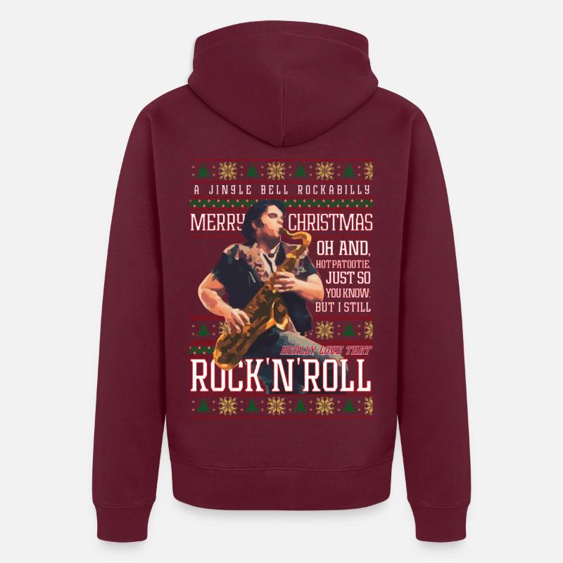 Rockabilly-Weihnachts-Rock'n'Roll-Hässlicher Weihnachtspullover - Unisex Premium Bio Zip Hoodie - Burgunderrot