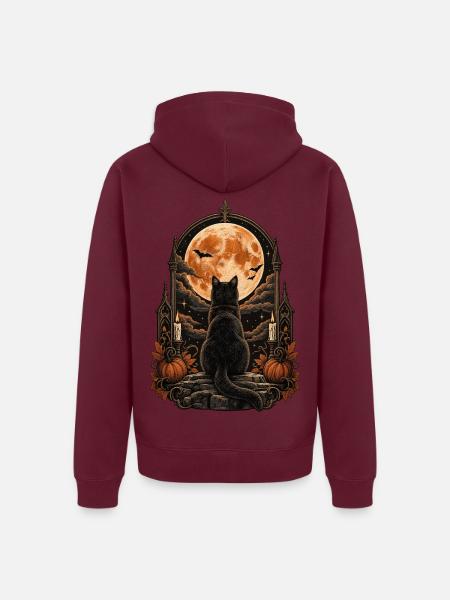 Schwarze Katze Vollmond Magie - Unisex Premium Bio Zip Hoodie - Burgunderrot