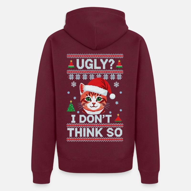 Chat de Noël – Pull de Noël moche - Veste à capuche bio Premium Unisexe - bourgogne