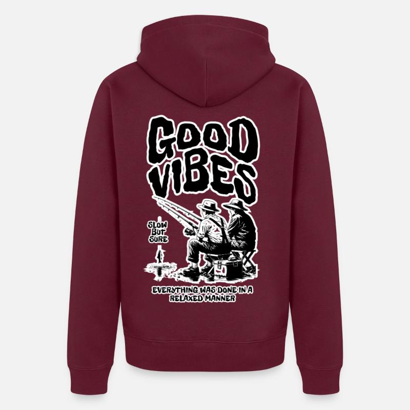 Pêche : Ondes positives - Veste à capuche bio Premium Unisexe - bourgogne