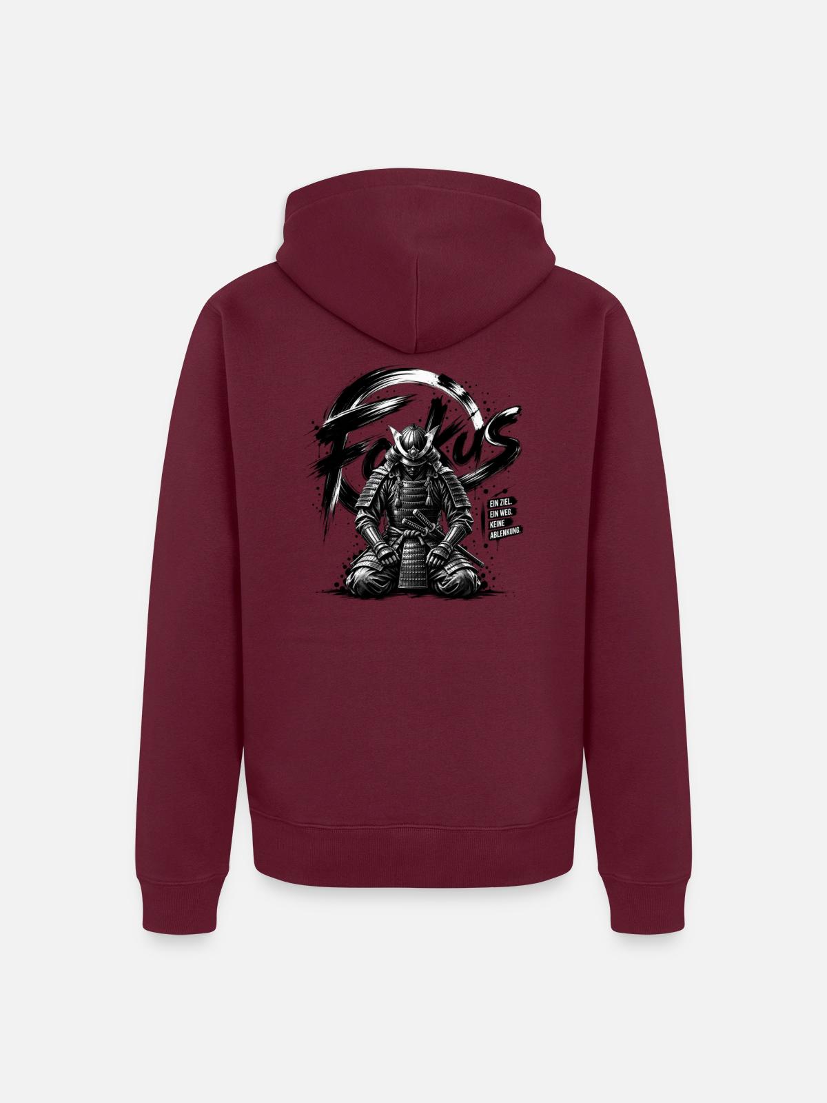 Focus Samurai - Unisex Premium Bio Zip Hoodie - Burgunderrot - Hinten