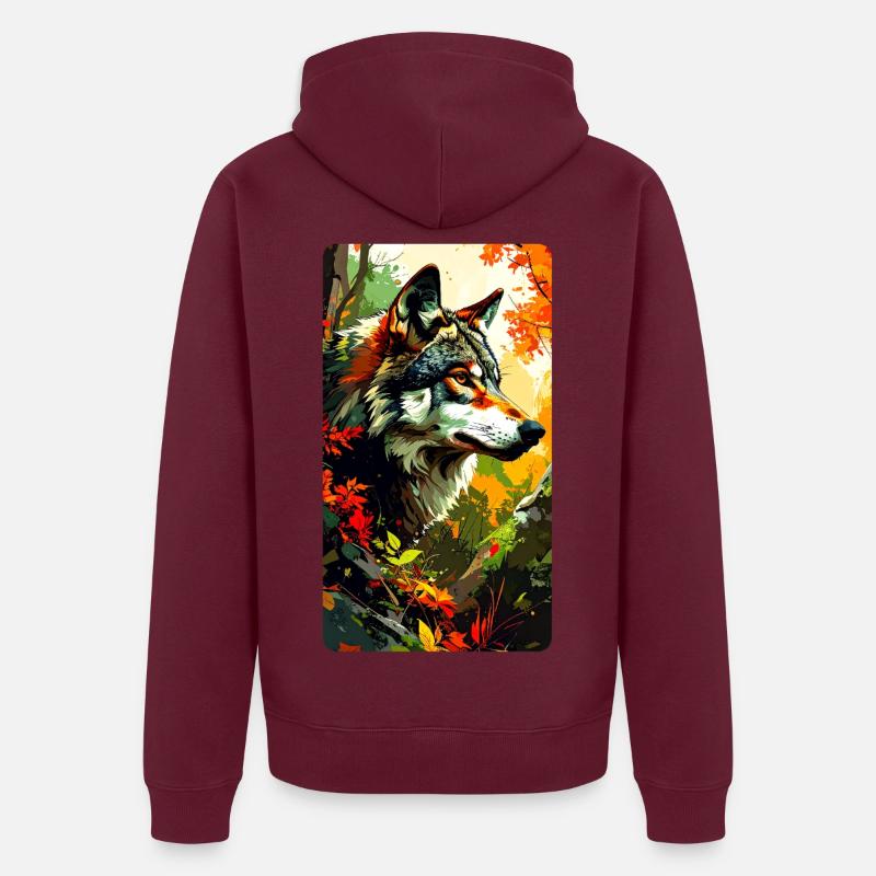 Wolf im Herbst (Blick nach Rechts) Unisex Premium Bio Zip Hoodie