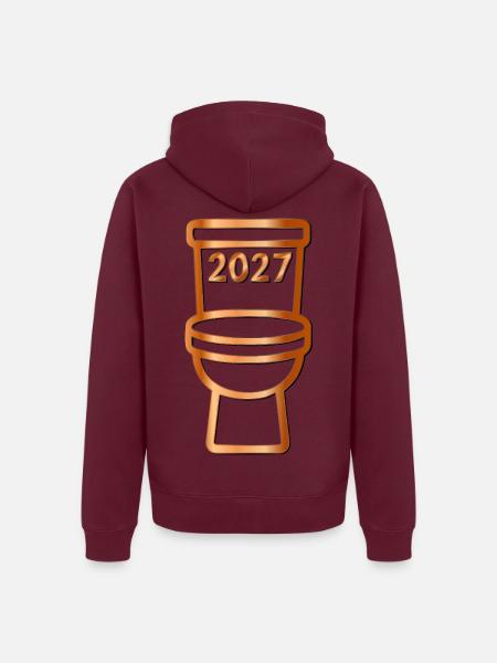 Toilettenjahr 2027 - Unisex Premium Bio Zip Hoodie - Burgunderrot - Hinten