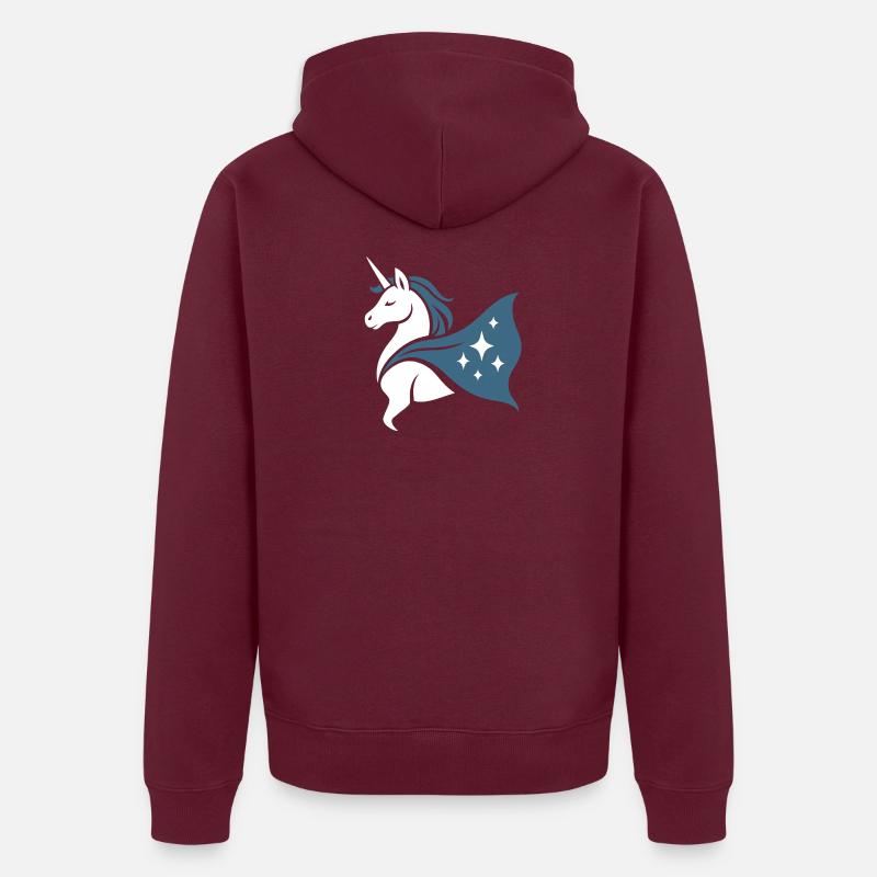 Starkes Sternen Einhorn, Edle Superheldin - Unisex Premium Bio Zip Hoodie - Burgunderrot