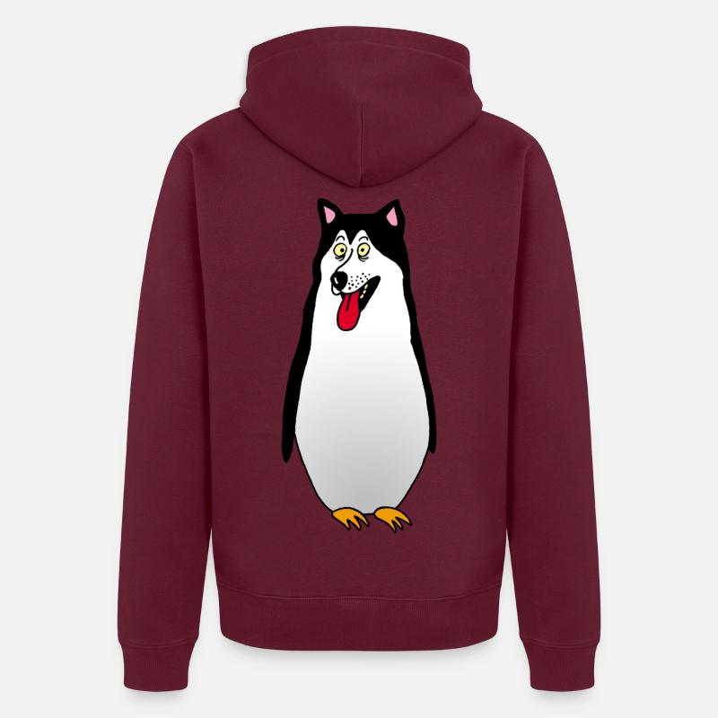 Hund oder Pinguin? - Unisex Premium Bio Zip Hoodie - Burgunderrot