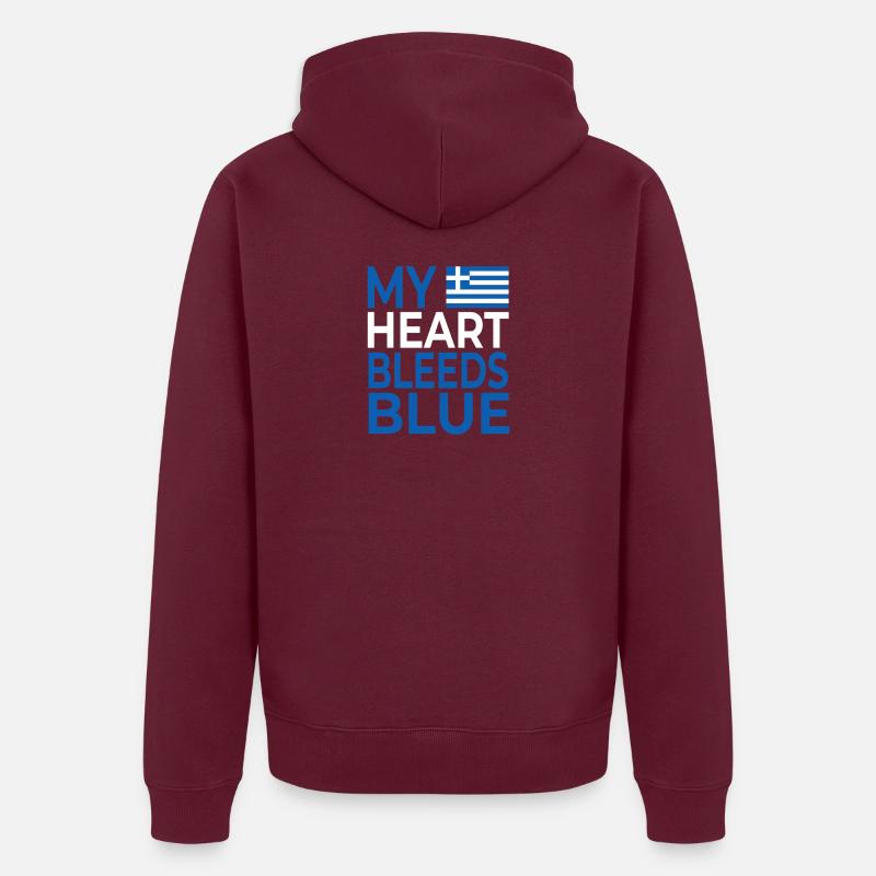 Mon cœur saigne bleu Grèce Veste à capuche bio Premium Unisexe