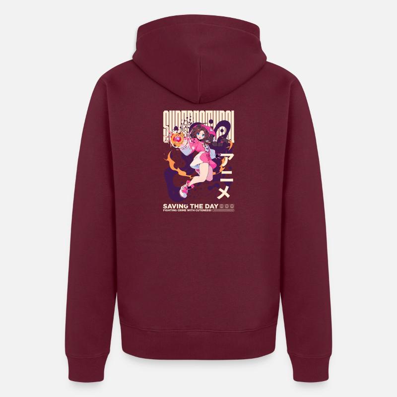 Anime Cute Hero - Veste à capuche bio Premium Unisexe - bourgogne