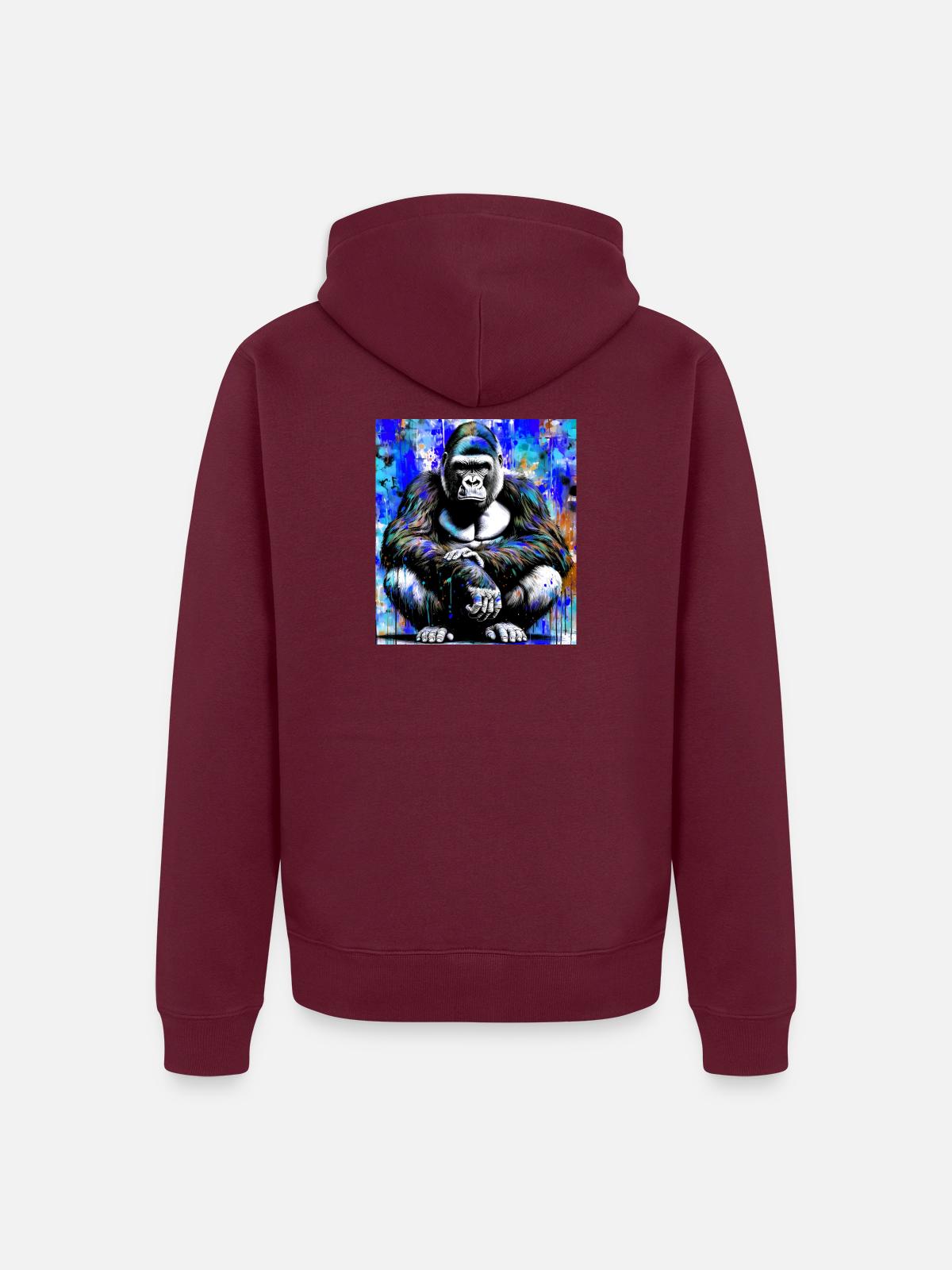 Gorilla - Unisex Premium Bio Zip Hoodie - Burgunderrot - Hinten