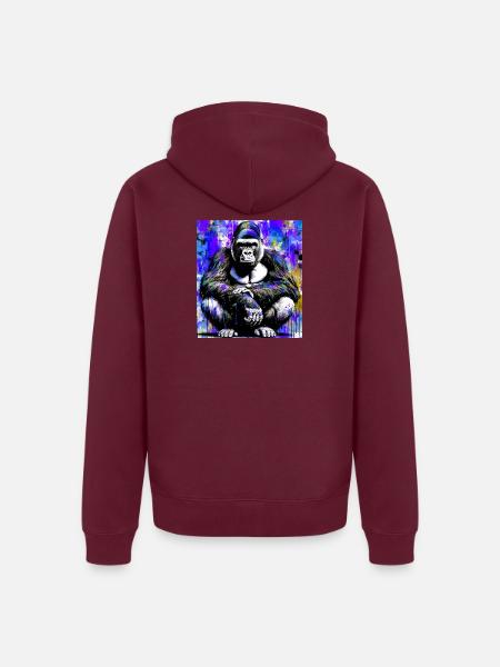 Gorilla - Unisex Premium Bio Zip Hoodie - Burgunderrot - Hinten