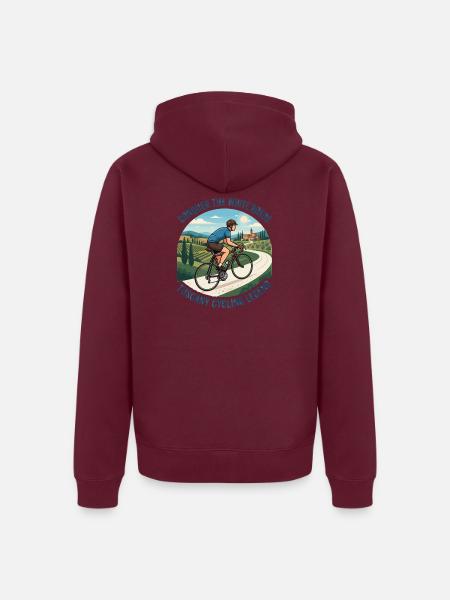 Conquer The White Roads Vintage-Radsportplakat - Unisex Premium Bio Zip Hoodie - Burgunderrot - Hinten