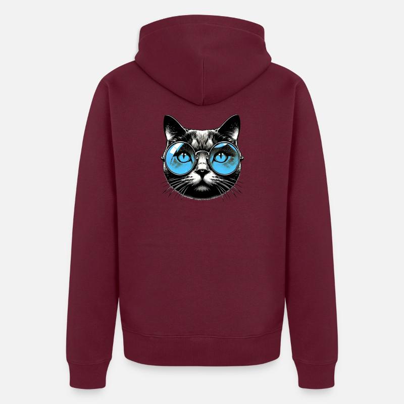 Chat à lunettes - Veste à capuche bio Premium Unisexe - bourgogne