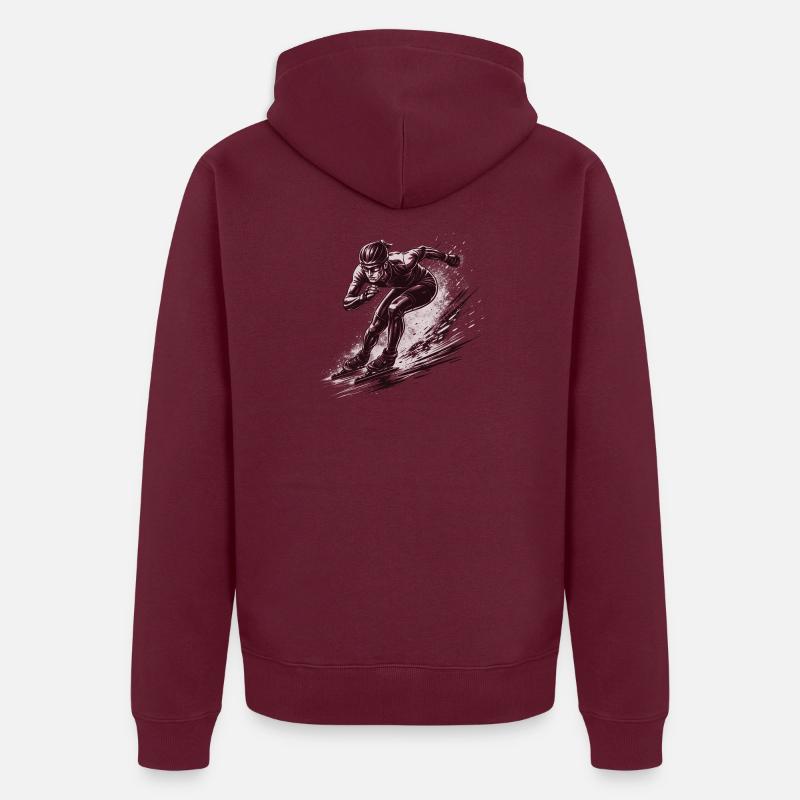 Eisschnellläufer in voller Dynamik - Unisex Premium Bio Zip Hoodie - Burgunderrot