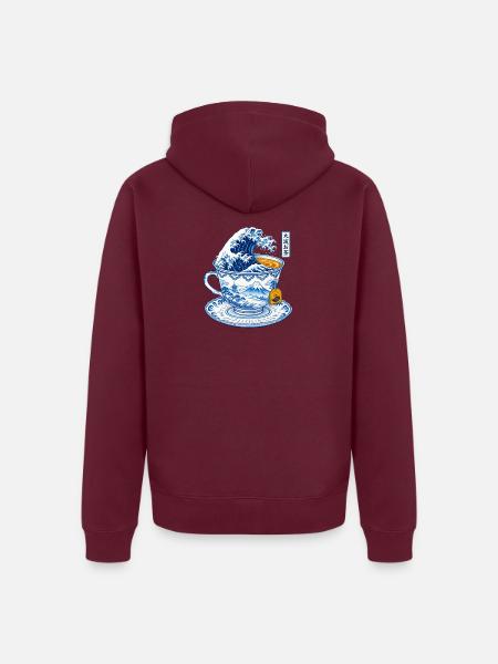 Japanische Welle in Teetasse Kunst - Unisex Premium Bio Zip Hoodie - Burgunderrot