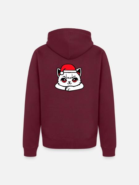 Cat Confident Santa Hat Cute Kitten - Unisex Premium Organic Zip Hoodie - burgundy - Back