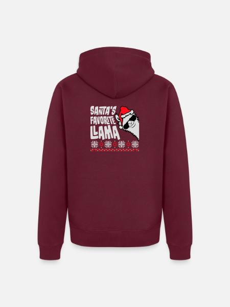 Santa's Favorite Llama Cool Side Sunglasses - Unisex Premium Organic Zip Hoodie - burgundy - Back
