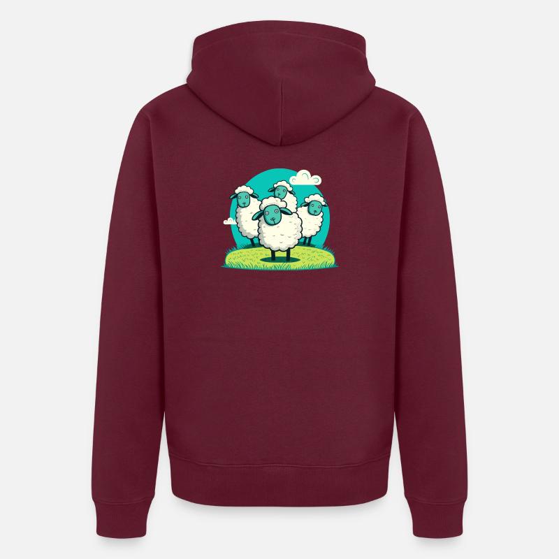 Rond d’agneau de dessin animé sur herbe - Veste à capuche bio Premium Unisexe - bourgogne