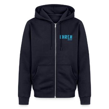 Ehrenzutat Beziehung - Unisex Premium Bio Zip Hoodie - Navy - Vorne - Nico (187cm) & Julia (174cm)