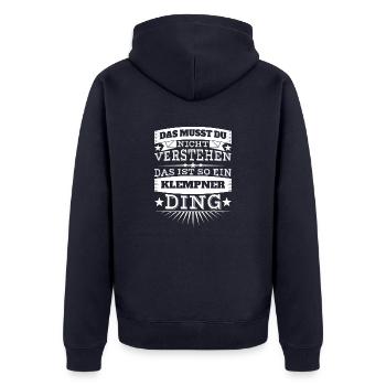 Klempner - Unisex Premium Bio Zip Hoodie - Navy - Hinten - Nico (187cm)
