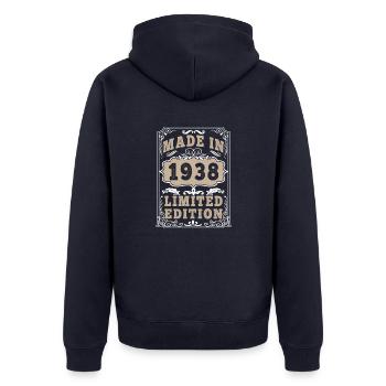 Original 1938 Vintage Vintage Retro Birthday - Veste à capuche bio Premium Unisexe - bleu marine - Dos - Nico (187cm)